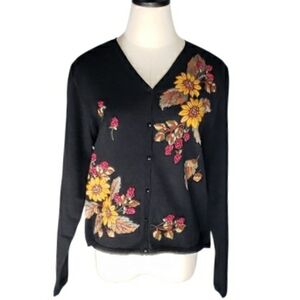 Marisa Christina Embroidered Cardigan Petite L Bead Seeds Floral Botanical Retro